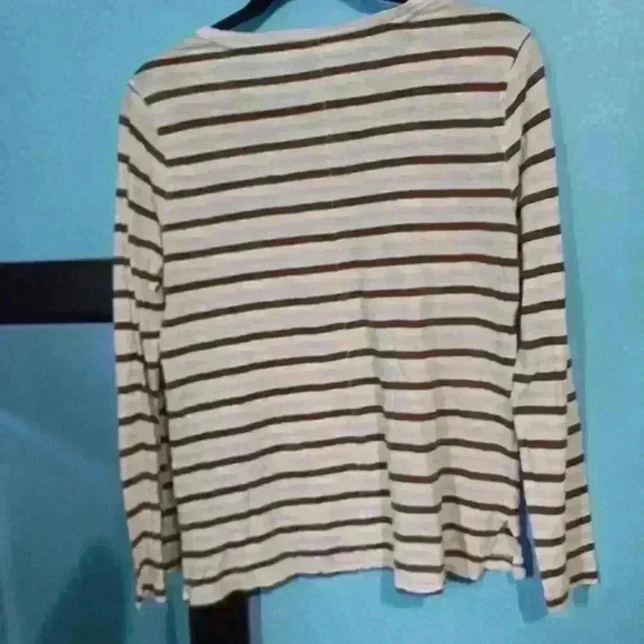 madewell brown neutral striped top long sleeve size M - Picture 2 of 5
